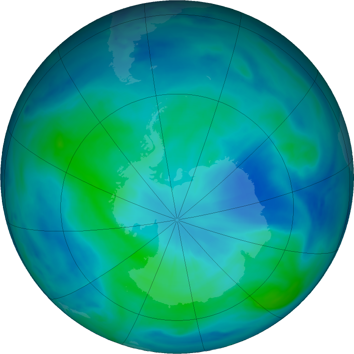 Antarctic ozone map for 03 March 2021